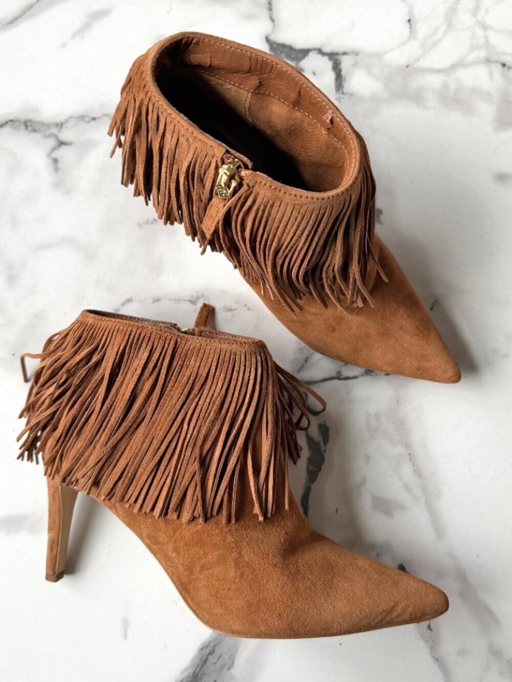 Sam Edelman Kandice Brown Suede Fringe Ankle Booties Size 7.5